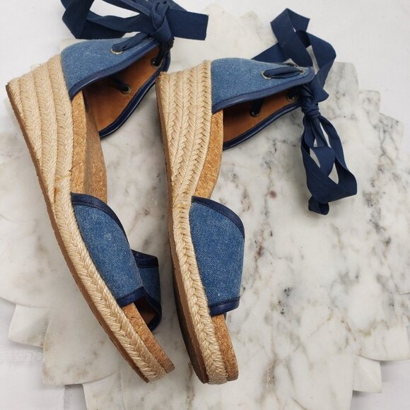 UGG Australia Amell Open Toe Canvas Lace Up Espadrille Wedge 1014955 Blue Sz 8.5 - Picture 10 of 14